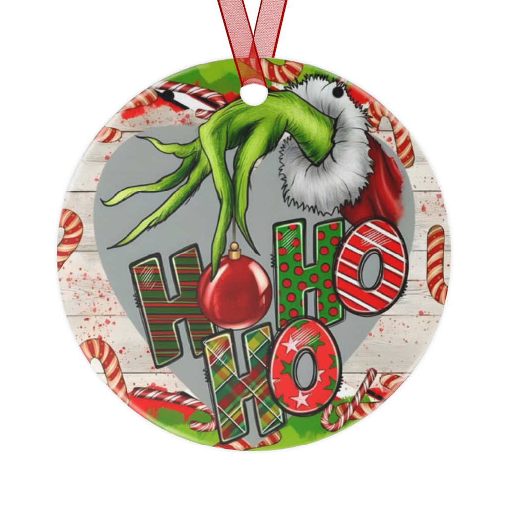 Grinch Ho Ho Ho Metal Christmas Ornament — Funny Holiday Tree Decoration