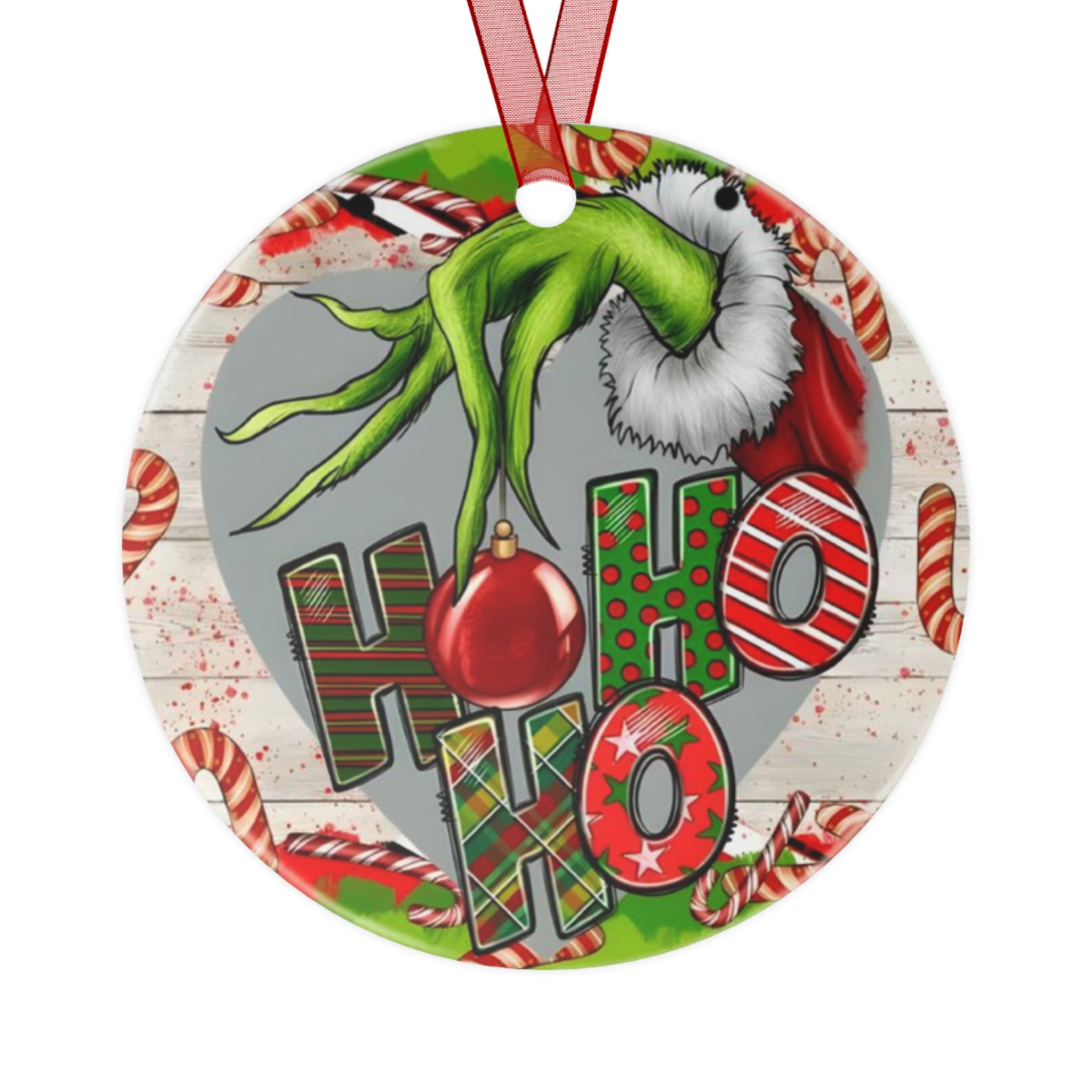 Grinch Ho Ho Ho Metal Christmas Ornament — Funny Holiday Tree Decoration