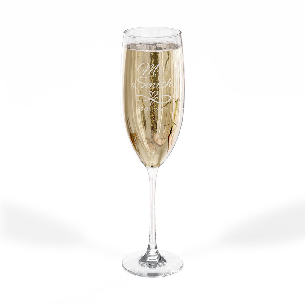 Engraved 8oz Champagne Flute — Personalized Wedding & Celebration Glass-Design E