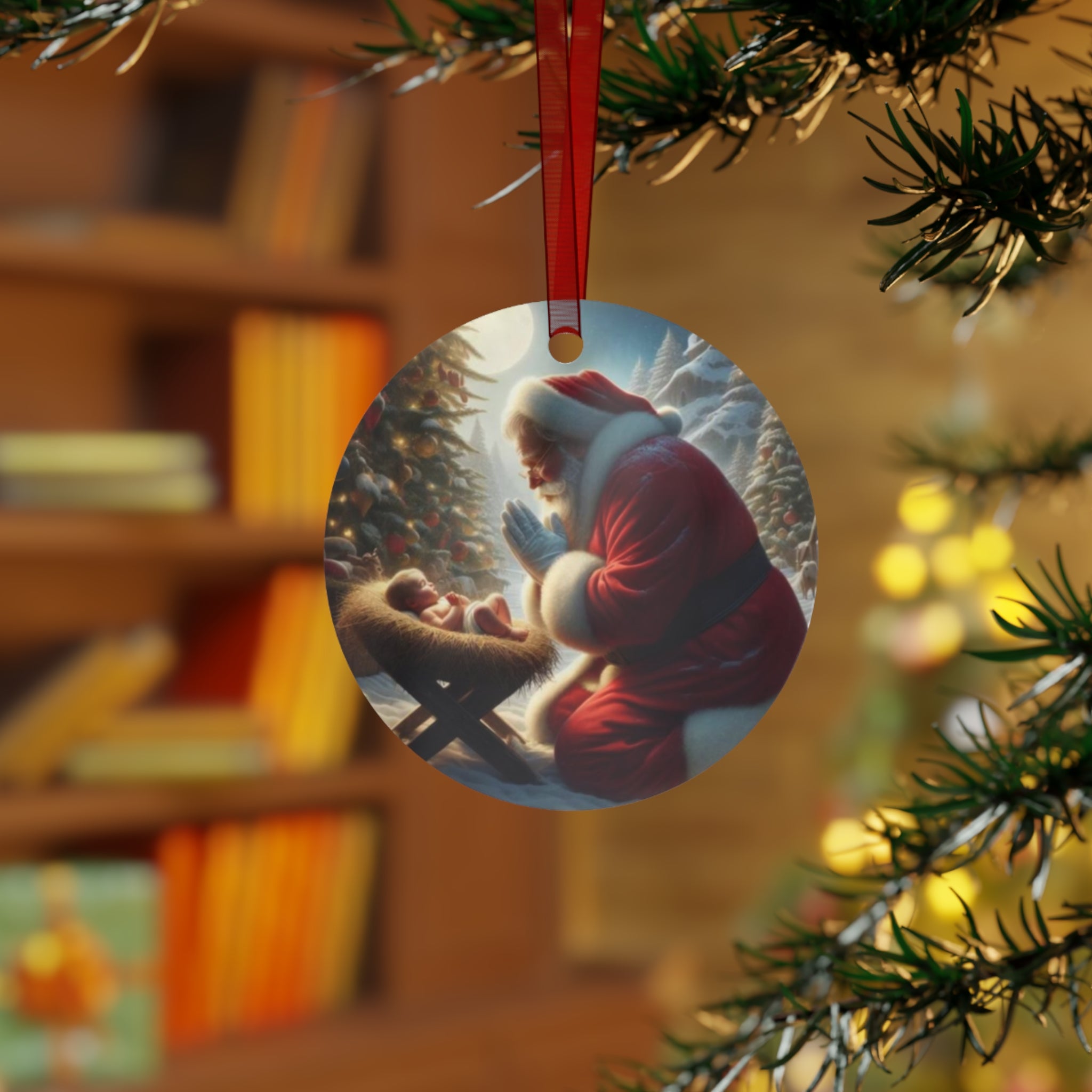 Christmas Metal Ornament, Santa Baby Jesus Ornament, Holiday Decor, Family Keepsake, Unique Gift, Personalized Decoration