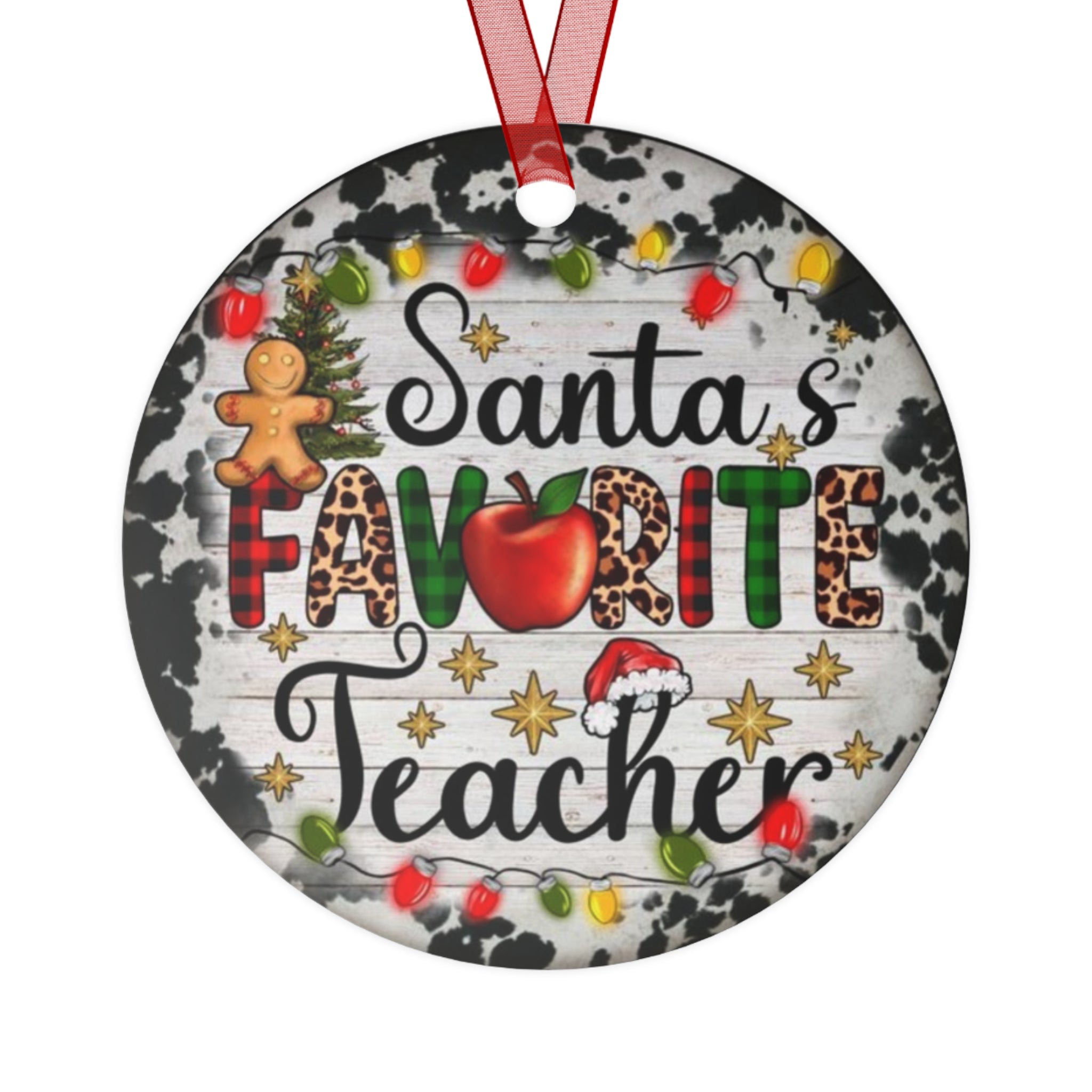 Santa's Favorite Teacher Metal Ornament, Holiday Decoration, Unique Gift for Teachers, Christmas Ornament, Festive Keepsake