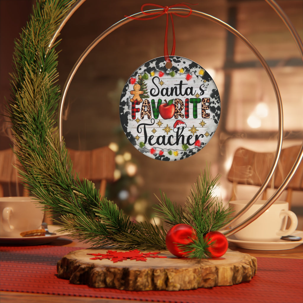 Santa's Favorite Teacher Metal Ornament, Holiday Decoration, Unique Gift for Teachers, Christmas Ornament, Festive Keepsake