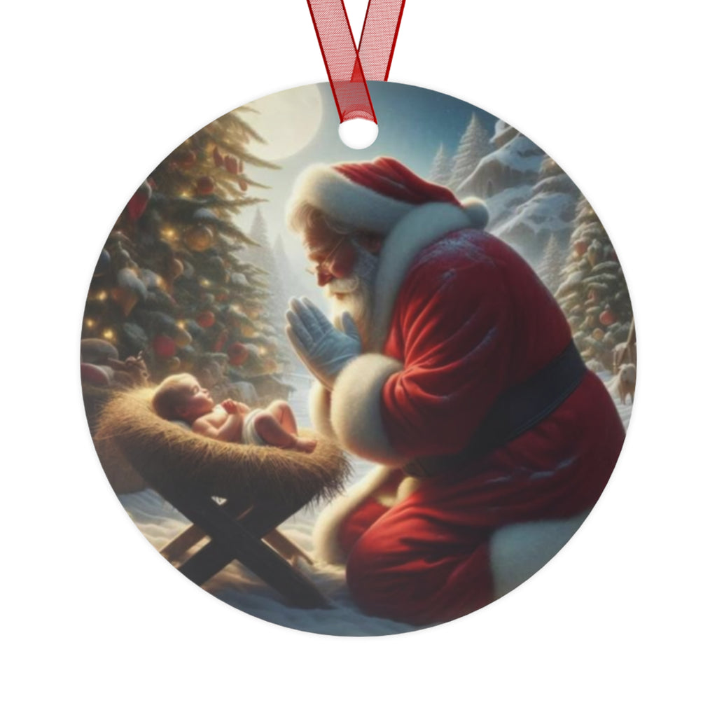 Christmas Metal Ornament, Santa Baby Jesus Ornament, Holiday Decor, Family Keepsake, Unique Gift, Personalized Decoration