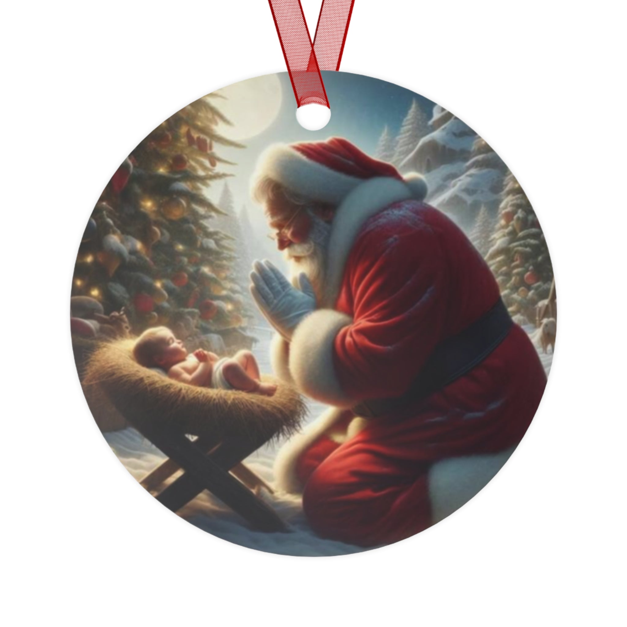 Christmas Metal Ornament, Santa Baby Jesus Ornament, Holiday Decor, Family Keepsake, Unique Gift, Personalized Decoration